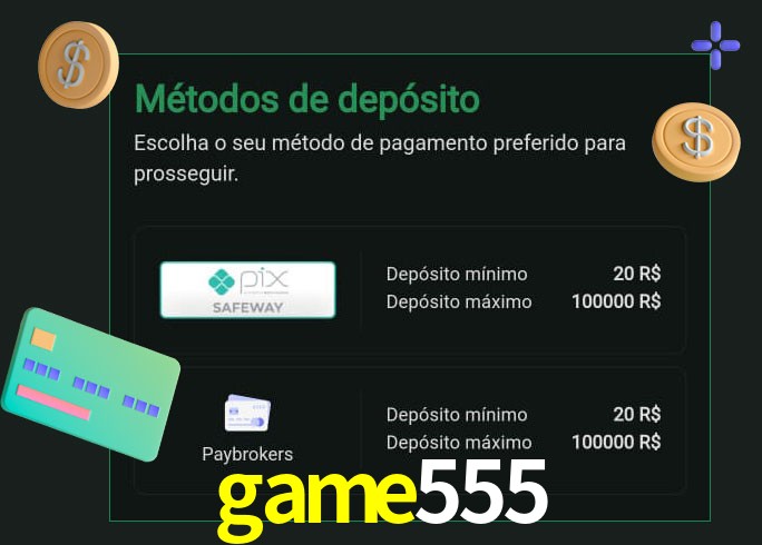 O cassino game555 oferece uma grande variedade de métodos de pagamento